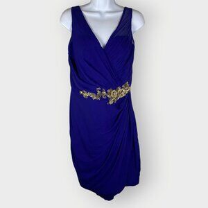 Marchesa Notte Sheath Cocktail Dress | 10 | Royal Blue Silk | Embellished